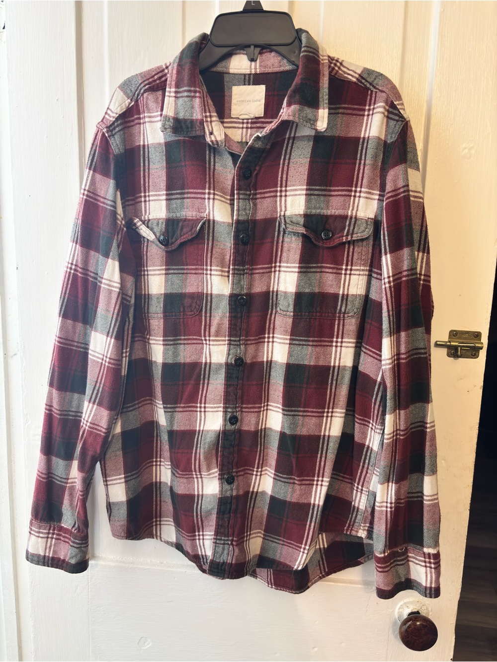 American Eagle Outfitters Maroon, White & Gray Plaid Button-Down Shirt